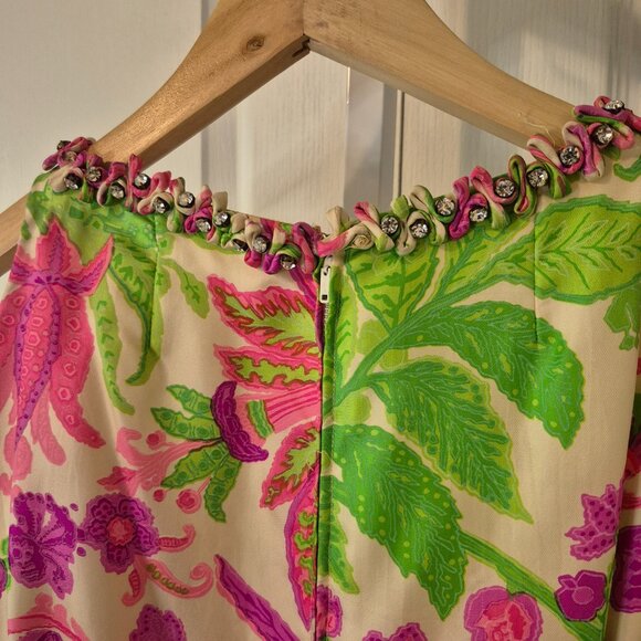 Rare Vintage 60s Malcolm Starr Silk Evening Gown | Rhinestone Detail | M–L - Picture 6 of 11